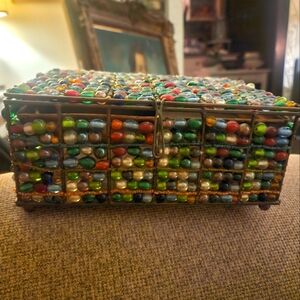 ARTISAN JEWELERY BOX HANDMADE. GLASS BEADS &COPPER. RARE & UNIQUE. VERY SPECIAL